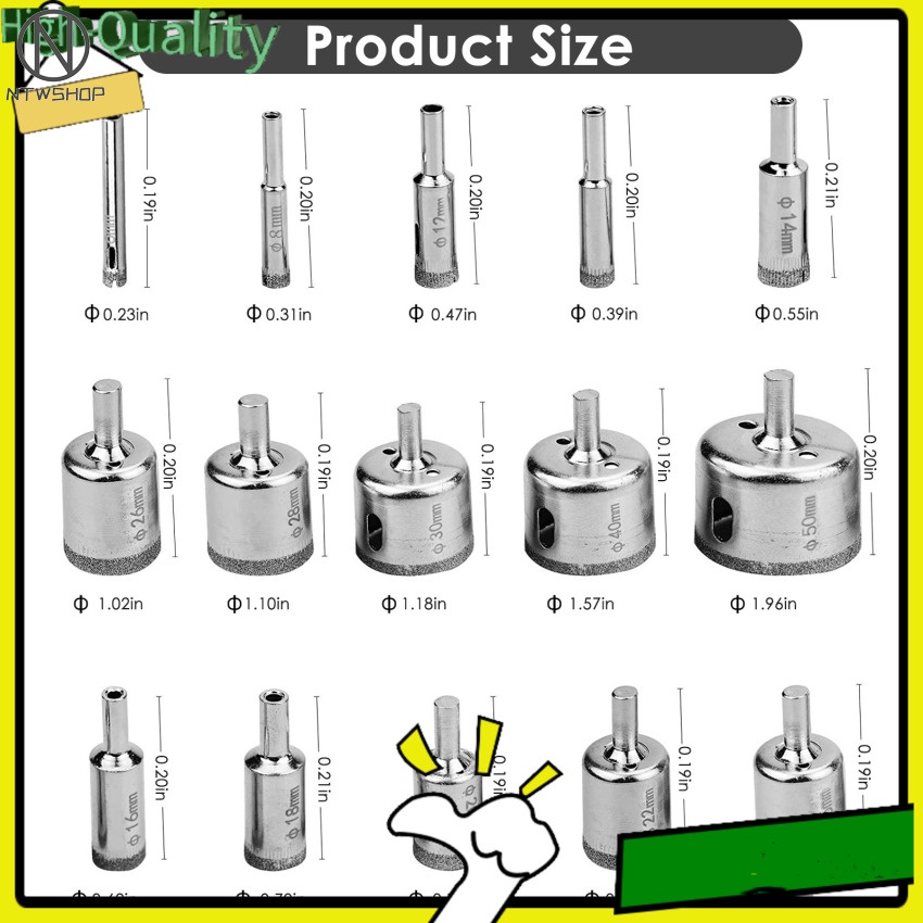 15 Pcs Tile Hole Cutter Set, Diamond Core Drill Bit, Diamond Hole Saw