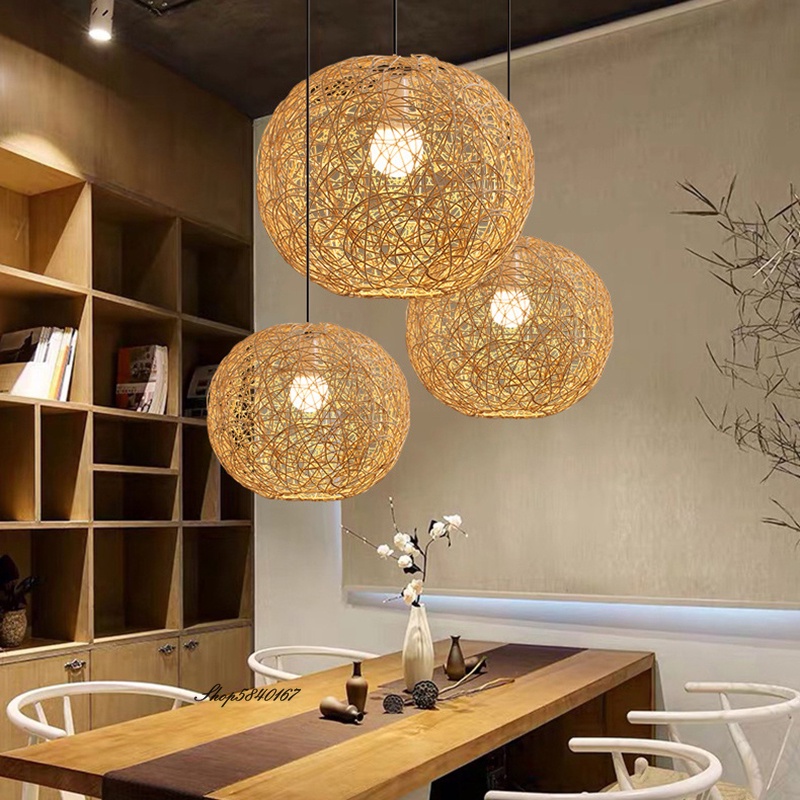 Dining Decorative Bamboo Rattan Lantern Japanese-Style Led Hanging Lamp ...