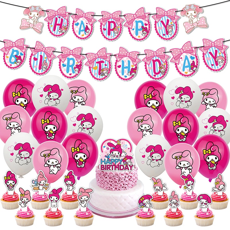 Jom Party Melody Happy Birthday Banner Latex Balloon Party Themes Hari ...