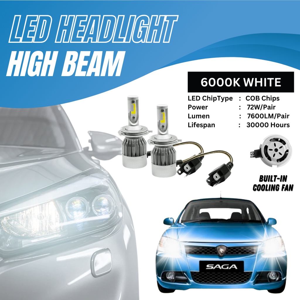 TOP QUALITY 】2PC PROTON SAGA BLM LED HEADLIGHT High Beam Head Lamp ...