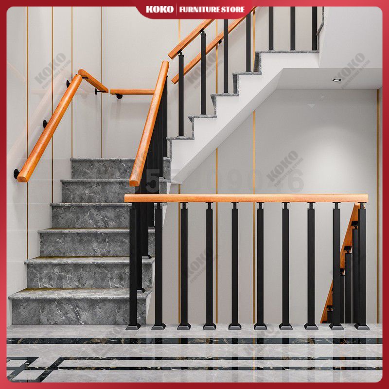 Staircase handrail guardrail simple modern balcony solid wood fence ...