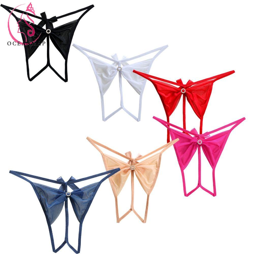 OCEANMAP Open Back Panties, String Bow Thongs, Temptation Mesh Low