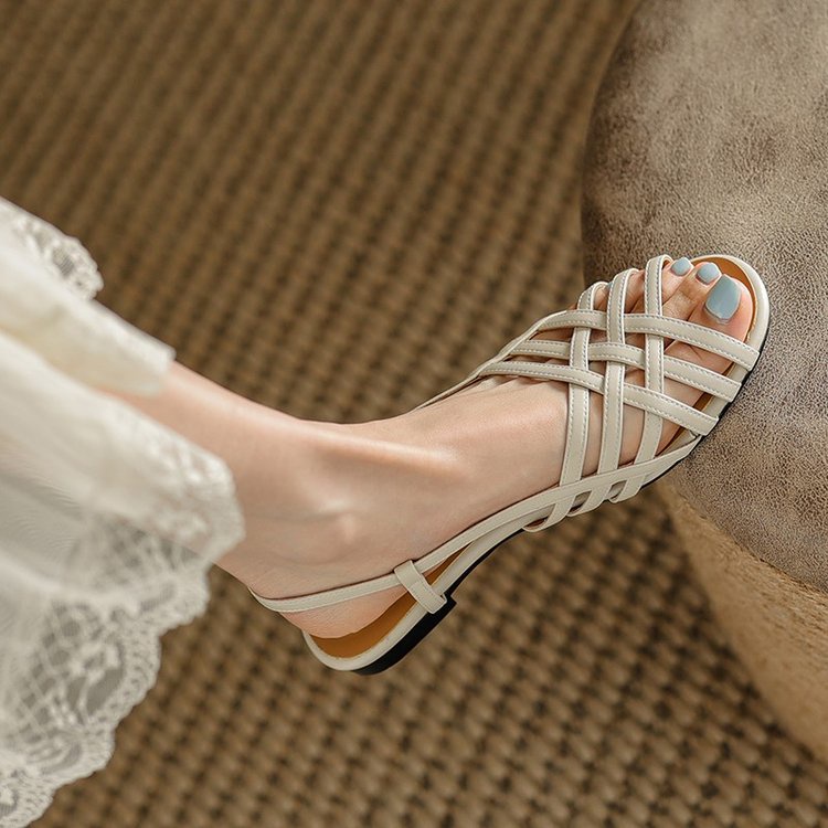 Women High Heel Sandals Open Toe Cross Block Heel Roman Sandals