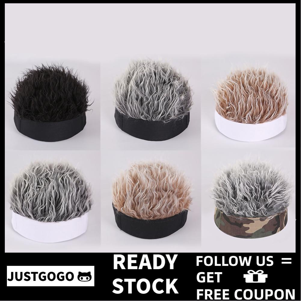 Justgogo Fake Hair Visors Hat Funny Beanie Hip Hop Headband Wig Man for