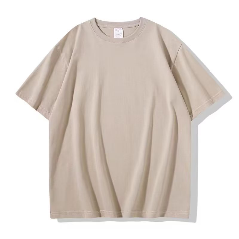 Fashion Men's Tops Round Neck Cotton Beige Bottom Shirt Short