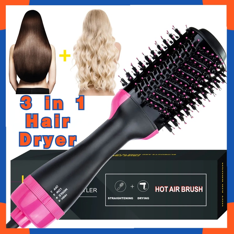 Hair Dryer 3 In 1 Negative Ion Hot Air Dryer Curly Hair Straight Hair Style One Step Sikat 4585