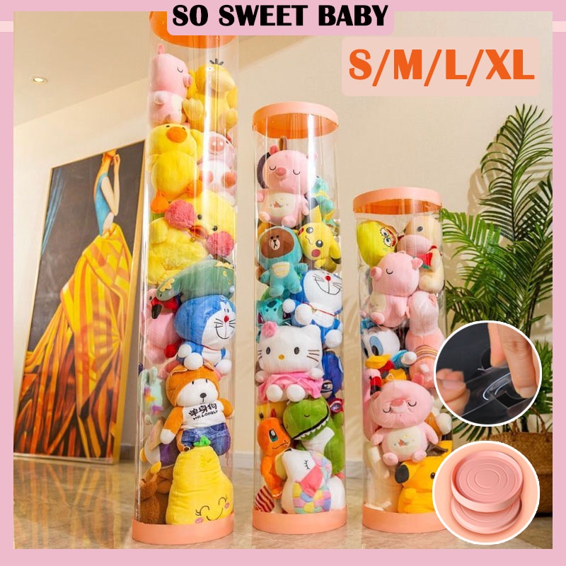 Doll Storage Bucket Transparent Children's Plush Toy Organizer Tube Box