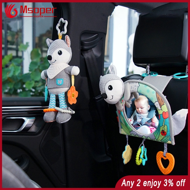 Msoper Baby Hanging Toys With Mirror Cartoon Animal Fox Caterpillar Stroller Car Seat Hanging