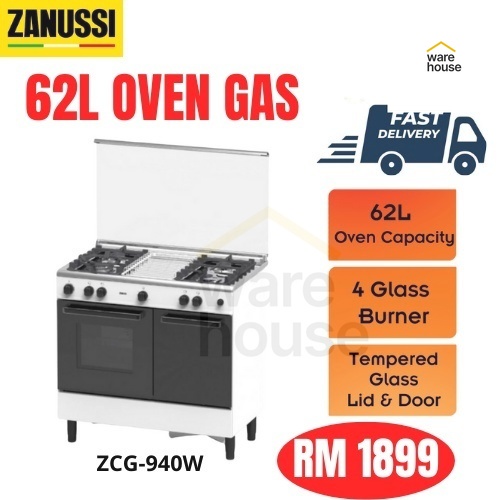 BW Zanussi 4 Burner Freestanding Gas Cooker with 62L Gas Oven ZCG940W