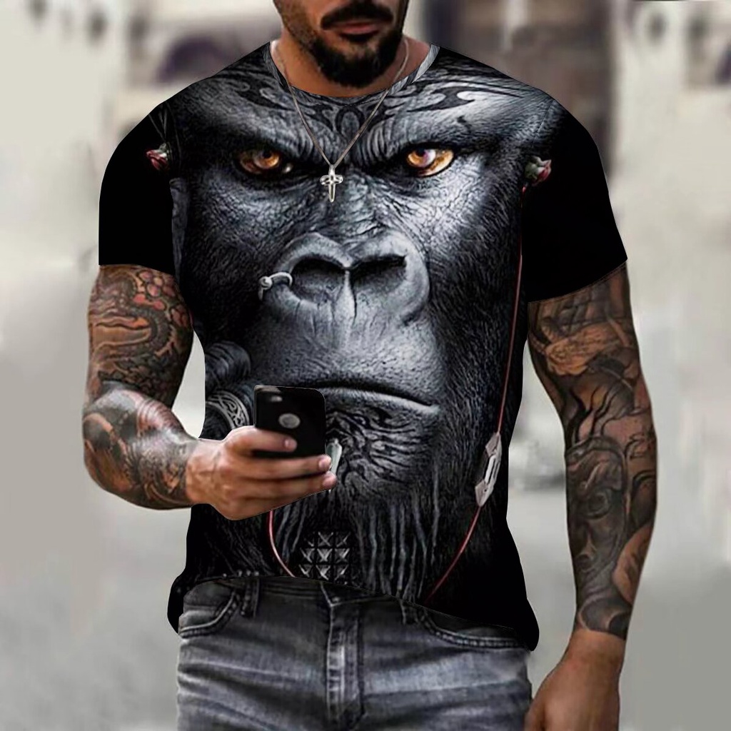 Men's gorilla animal 3D print t-shirt | Shopee Malaysia