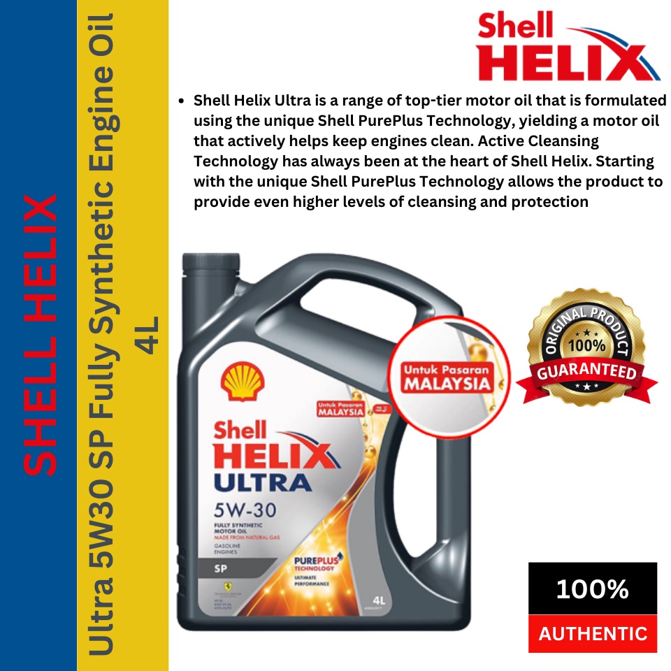 Untuk Pasaran Malaysia) Shell Helix Ultra 5W30 SP Fully Synthetic Engine  Oil (4L) 5W-30