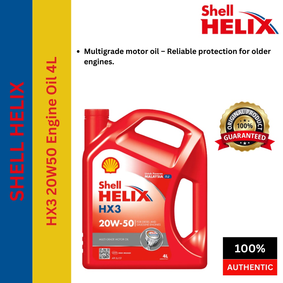 550051932 Shell Helix HX3 Engine Oil 20W50 4Liter Proton Perodua Honda ...