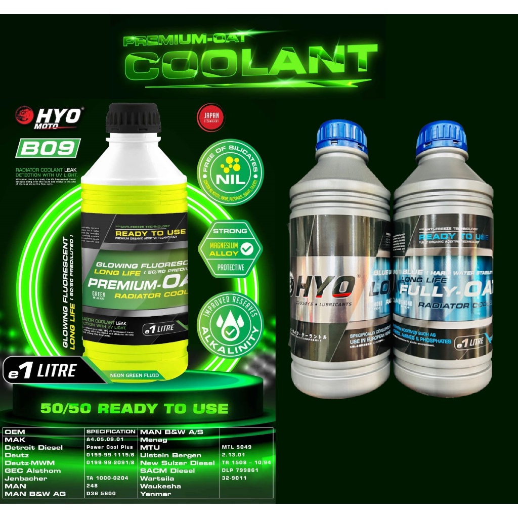 HYO COOLANT 1LITER 0 BLUE GREEN GLOWING FLUORESCENT RADIATOR COOLANT
