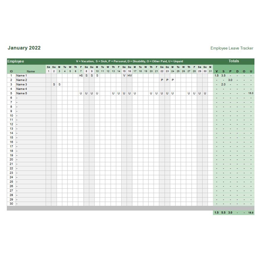 JGD [#24] Employee Leave Schedule Tracker Excel Template / Template ...