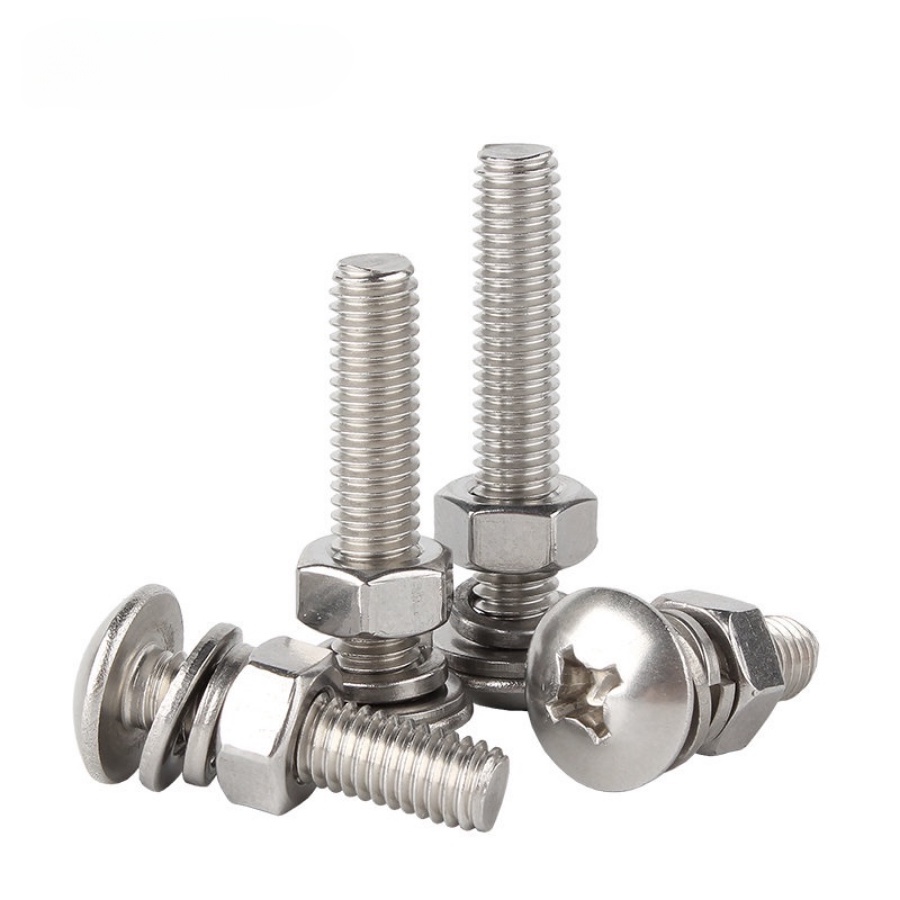 [KZS] 304 Stainless Steel Round Head Screw Nut Washer Combination Set Phillips Large Flat Head