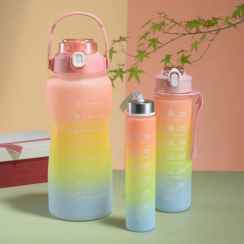 Ringgit Shop 3in1 Gradient Bottle 2000ml Cute Color Plastic Water Bottle with Food Grade Straw Travel Portable Botol Air