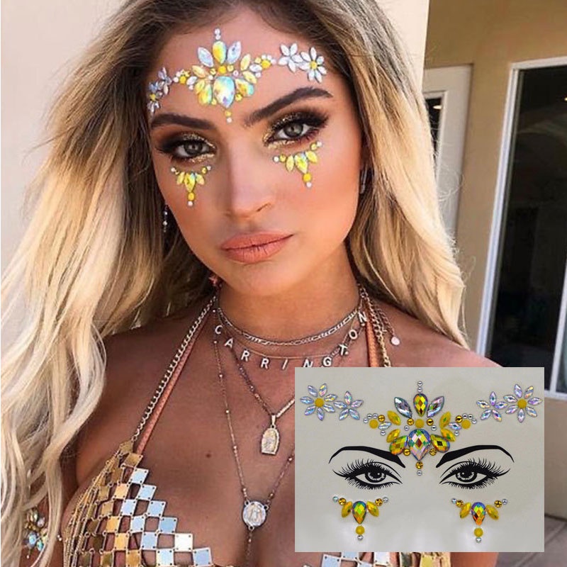 Halloween 3D Resin Rhinestone Facial Temporary Tattoo DIY Eyebrow Diamond Sticker Festive Facial