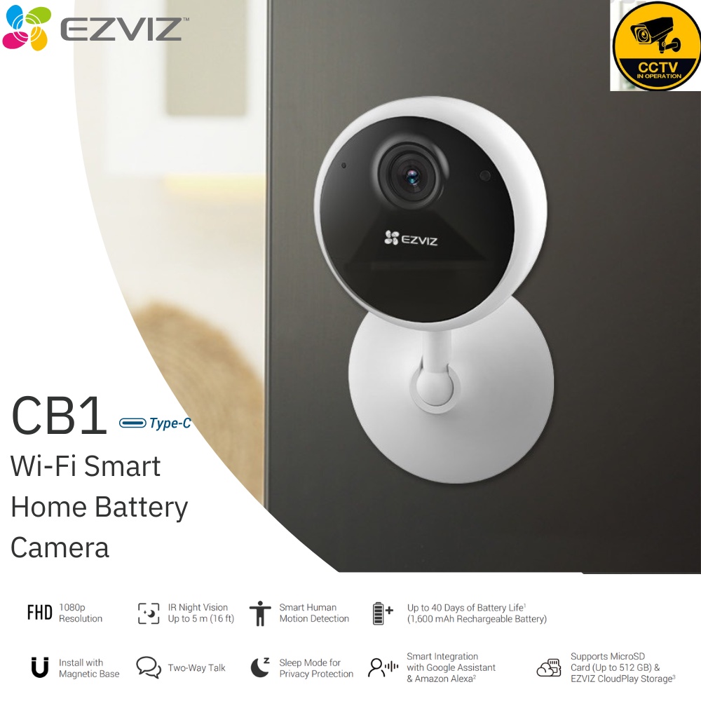 Ezviz CB1C 2MP 1080P Indoor Wi-Fi Smart Home Battery Camera Two Way ...