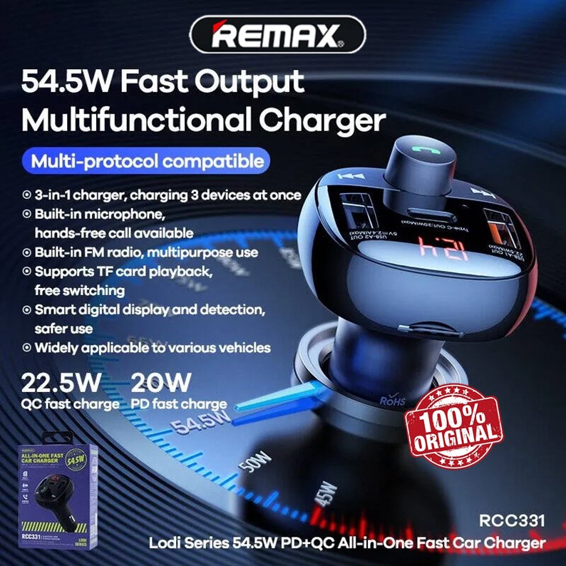 Original Remax FM Transmitter Bluetooth Car Charger Fast Charging 54.5W ...