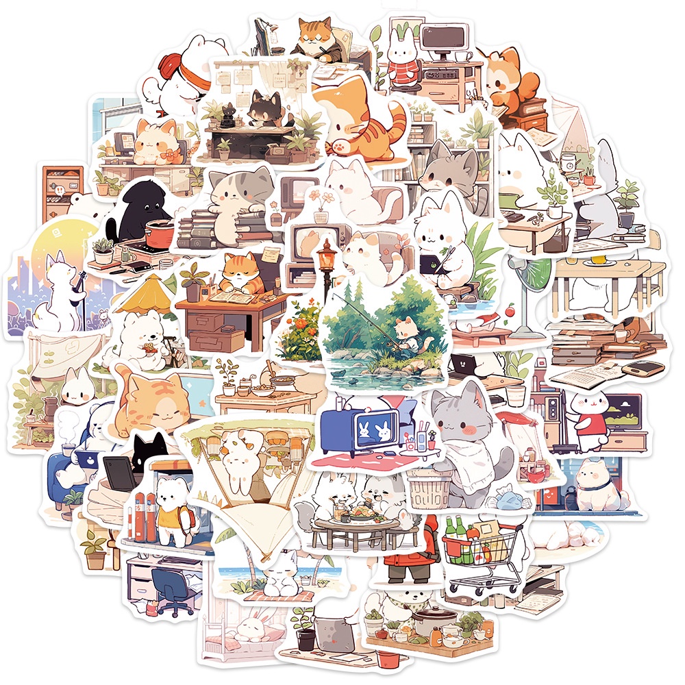 50PCS Cartoon Animals Daily Life Waterproof Graffiti Stickers For ...