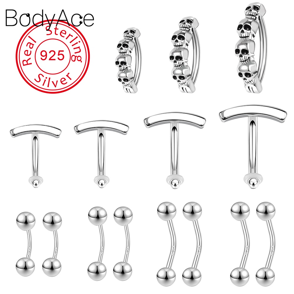 Bodyace 1 PC Punk Skull Curved Barbell Navel Ring 925 Sterling Silver ...