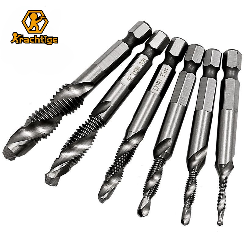 6Pcs HSS Drill Tap Combination Bit Set Deburr Countersink Hex Bit M3 ...
