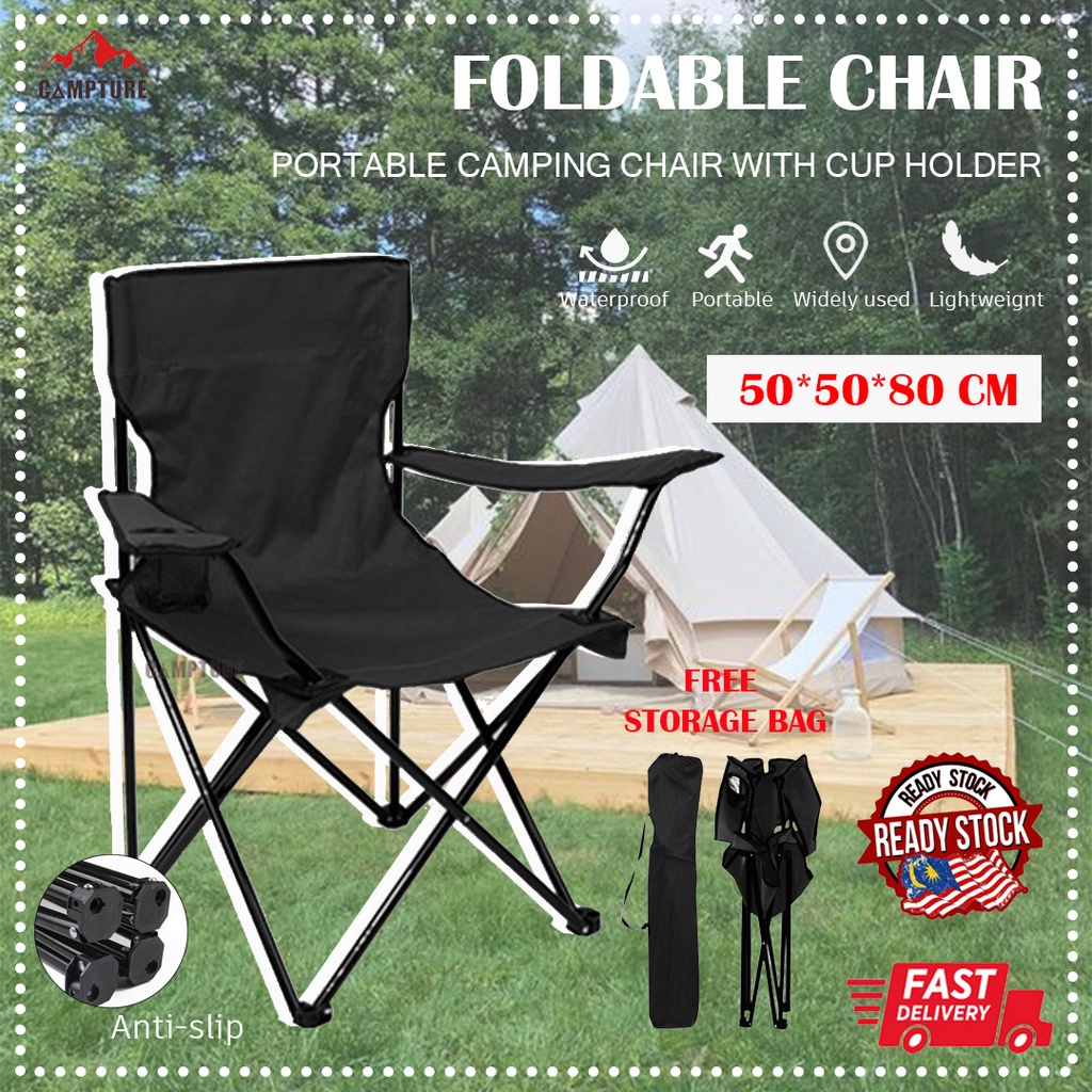 CAMPTURE Portable Folding Camping Chair with Arm Rest Cup Holder