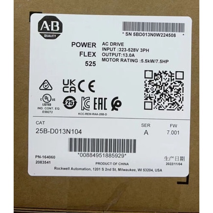 25B-D013N104 Allen-Bradley PowerFlex 525 5.5KW 7.5HP AC Drive ...