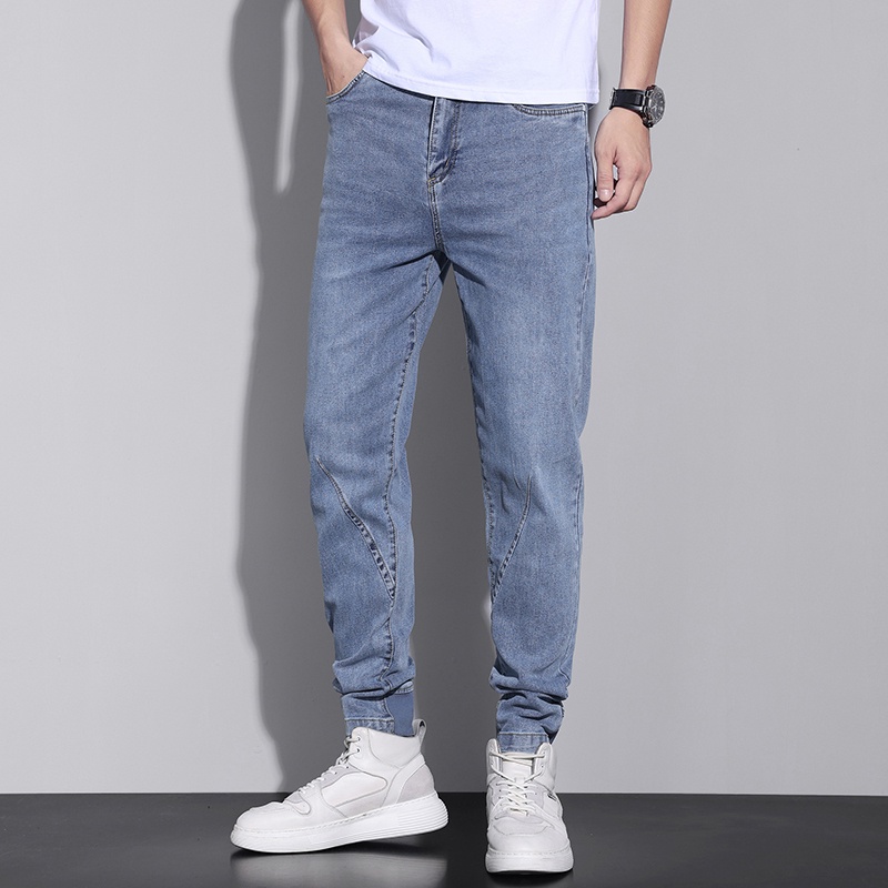 Fashion Cool Men's Jeans Joggers Slim Ankle Banded Denim Trousers