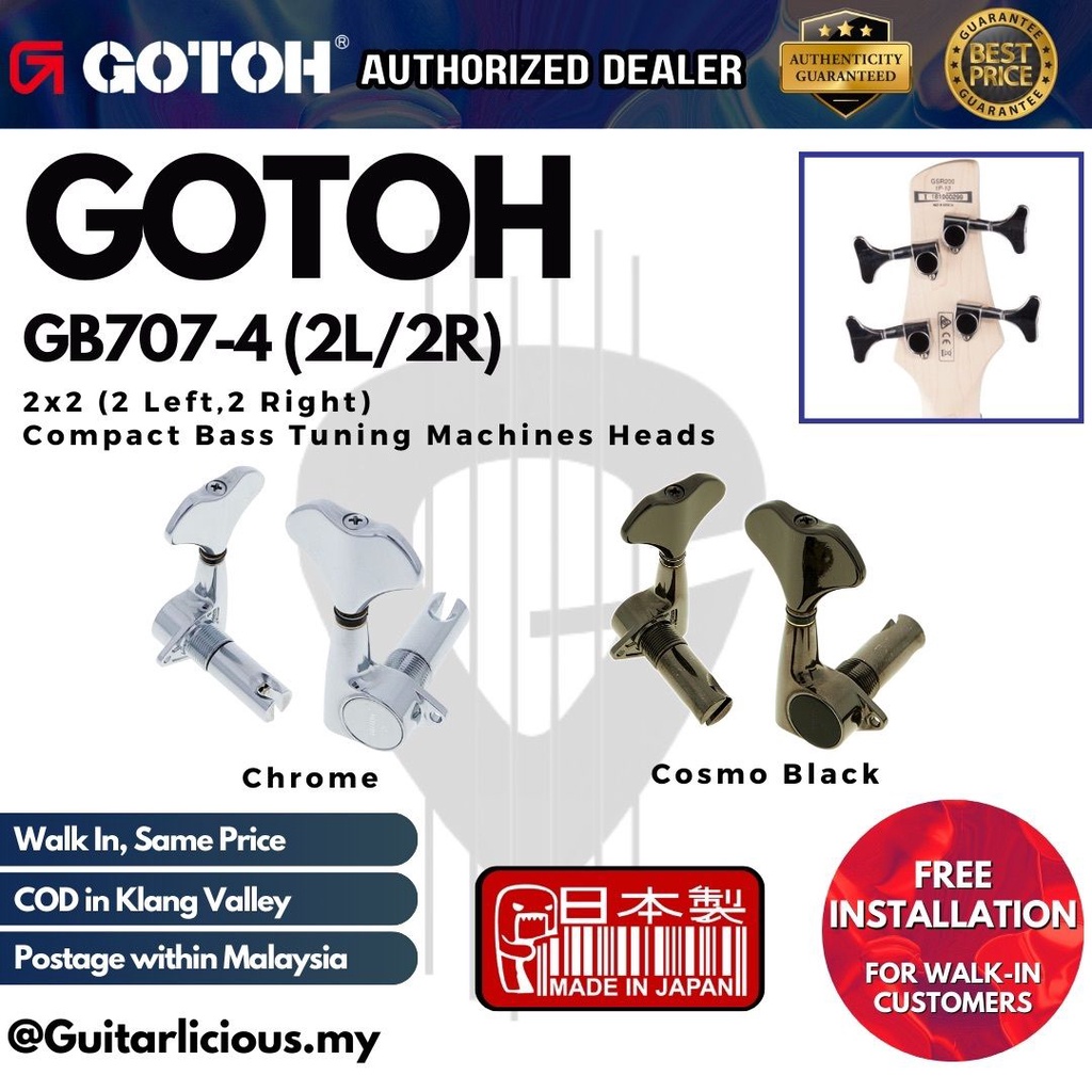 GOTOH GB707(4) 2x2 2L2R Compact Bass Tuning Machines Heads GB-707-4 ...
