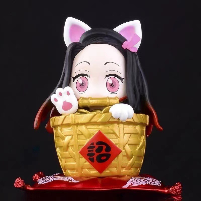 10cm Demon Slayer Action Figure Lucky Cat Kamado Nezuko Lovely Figurine ...