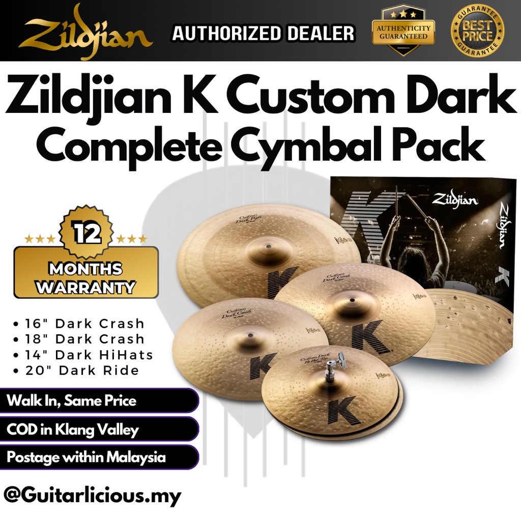 Zildjian K Custom Dark Cymbal Set 14" Hihats, 16" Crash, 18" Crash