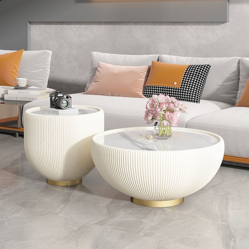 Cream Light Luxury Round Coffee Table Small Apartment Creative Slate ...
