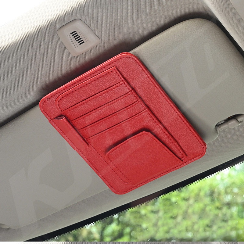 Porsche Leather Car Sun Visor Card Holder Glasses Clip Organizing Bag
