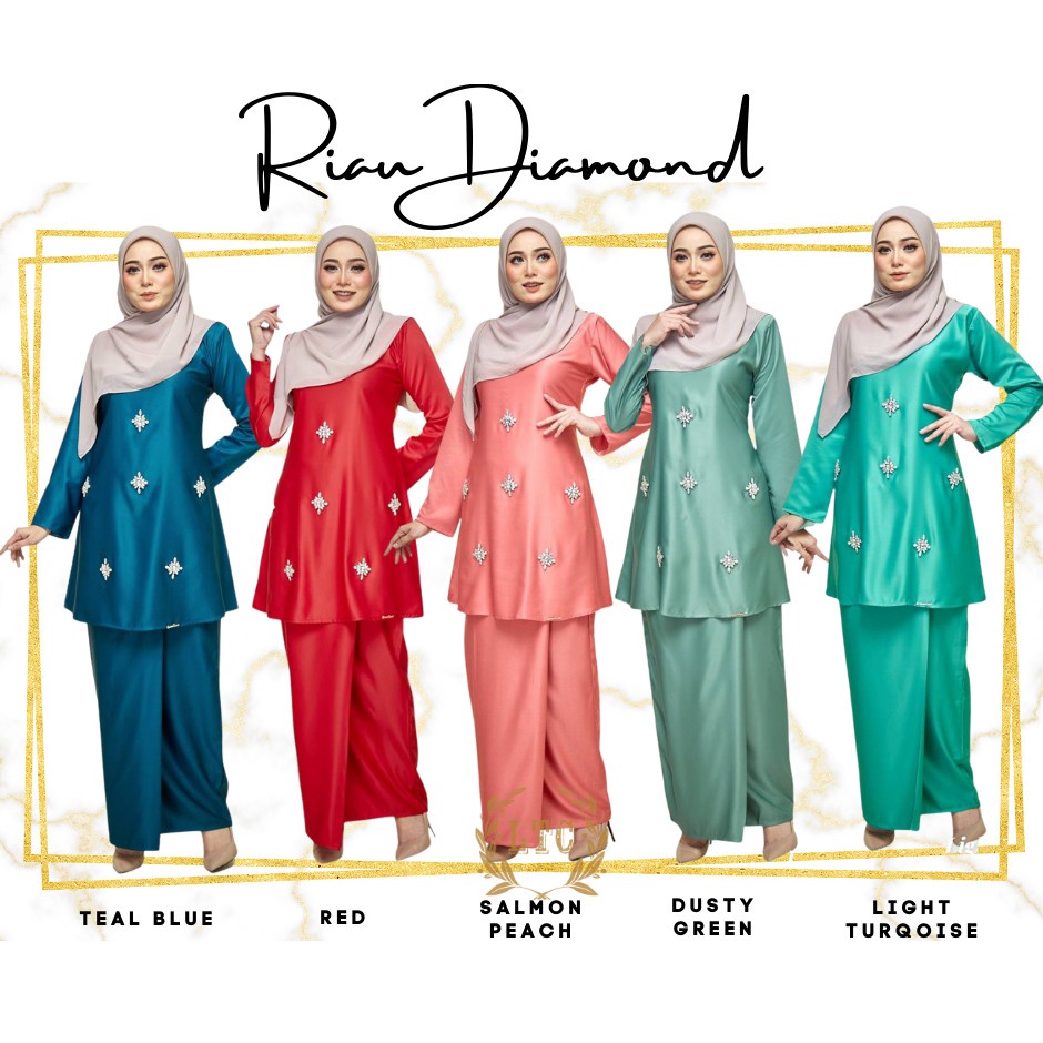 Baju Kurung Riau Moden Diamond Kurung Plus Size Baju Raya 2024 Teal