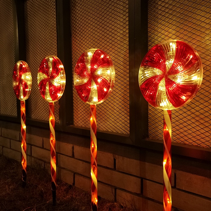 4PCS Solar Christmas Candy Cane Lights Pathway Lamp Outdoor Lollipop ...