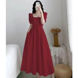 Elegant Plain Frill Ball Gown Square Neck Dress for Women Gaun Pesta Kerah Persegi Rumbai Polos Shopee Malaysia