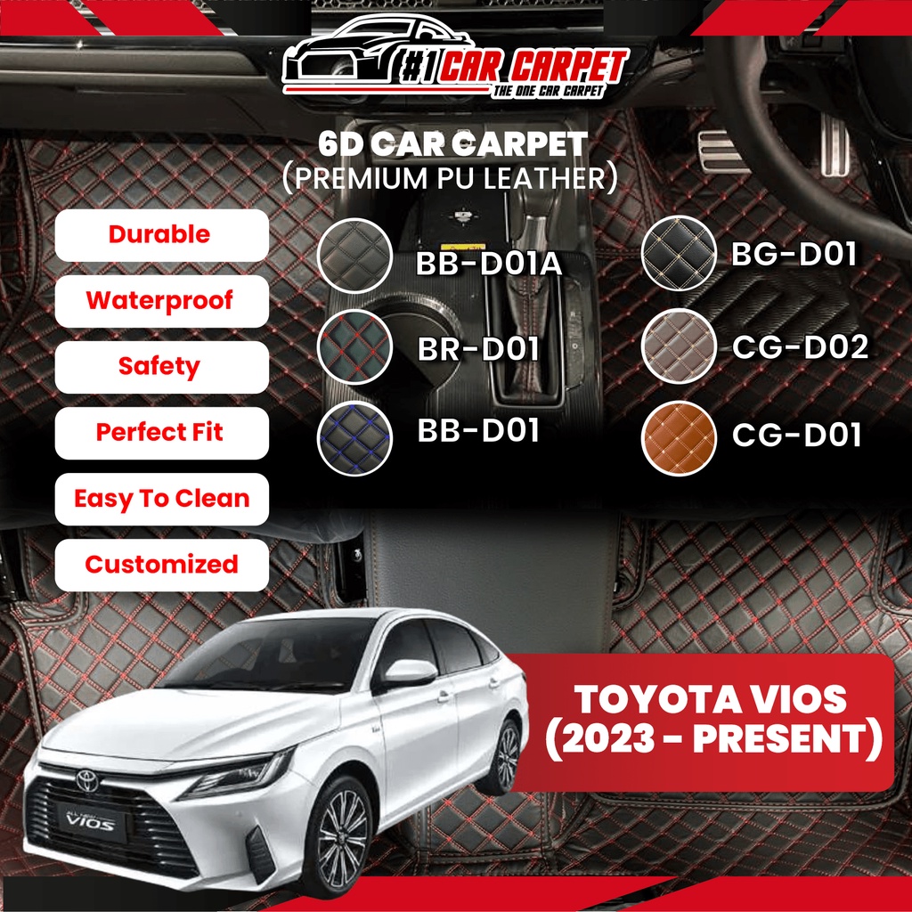 TOYOTA VIOS ( 2023 - PRESENT ) VIP 6D CAR CARPET PU LEATHER CAR MAT ...