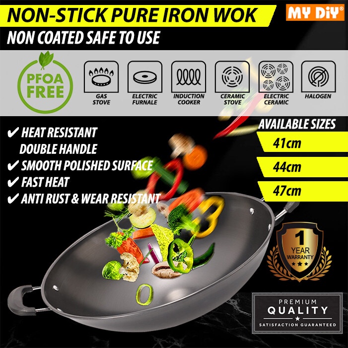 MYDIYHOMEDEPOT - ANTI RUST Non Stick Iron Wok PFOA Free Anti Scratch ...