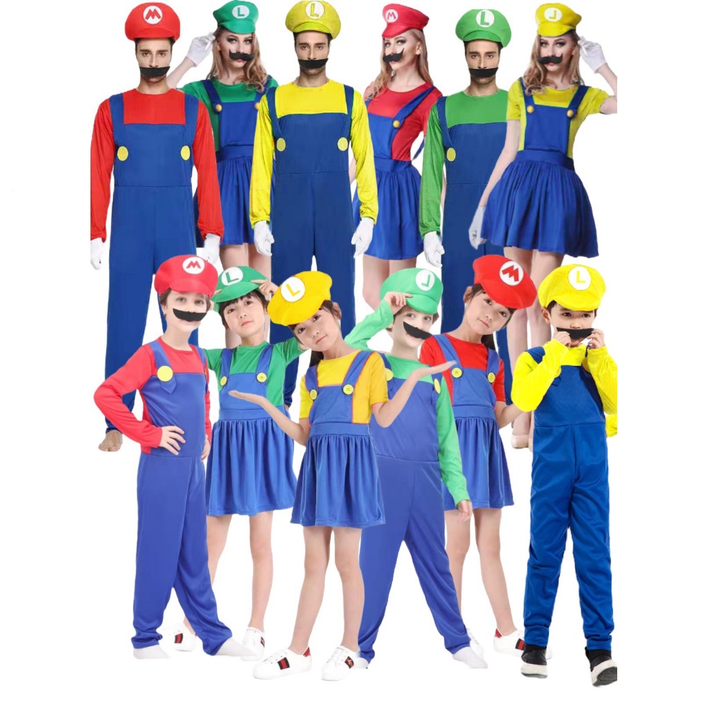 Malaysia Ready StockMario and Luigi Family Costumes Super Mario Bros Cosplay Costume Set