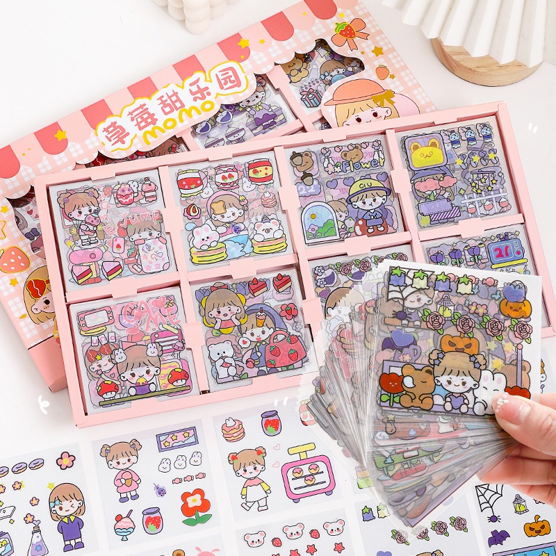 200 Sheets Boxed Cartoon Lovely Girl Series Waterprood Stickers ...