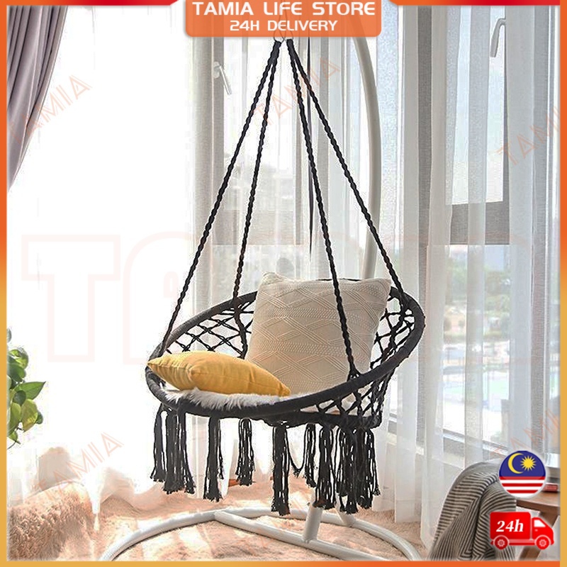 Ready Stock📍Swing Chair Nordic Style Rope Egg Chair Hammock Swinging Kids  Adult Hanging Chair Round White Grey Pink 懒人吊椅
