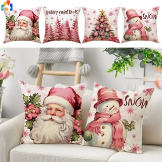 4pcs Christmas Christmas Eve Snowman Santa Claus Reindeer Pattern Printed  Polyester Fabric Throw Pillow Case, New Year Bedroom Office Sofa Farmhouse H