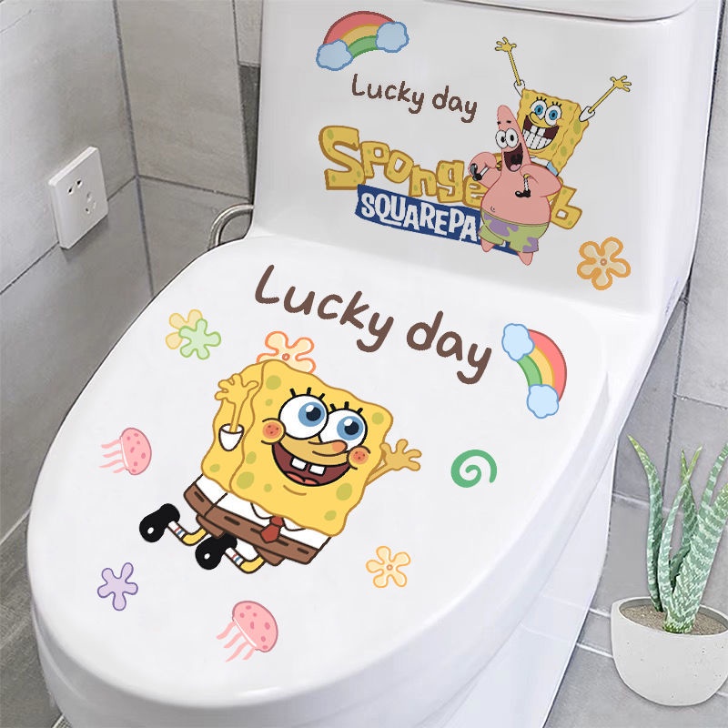 Toilet Stickers Cartoon SpongeBob Bathroom Accessories Toilet Lid ...