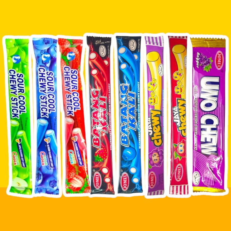 Halal Mix Batang Kali Sour Chewy Candy Uno Chew Jaya Chewy Strawberry Blueberry Gula Gula Lembut 4022