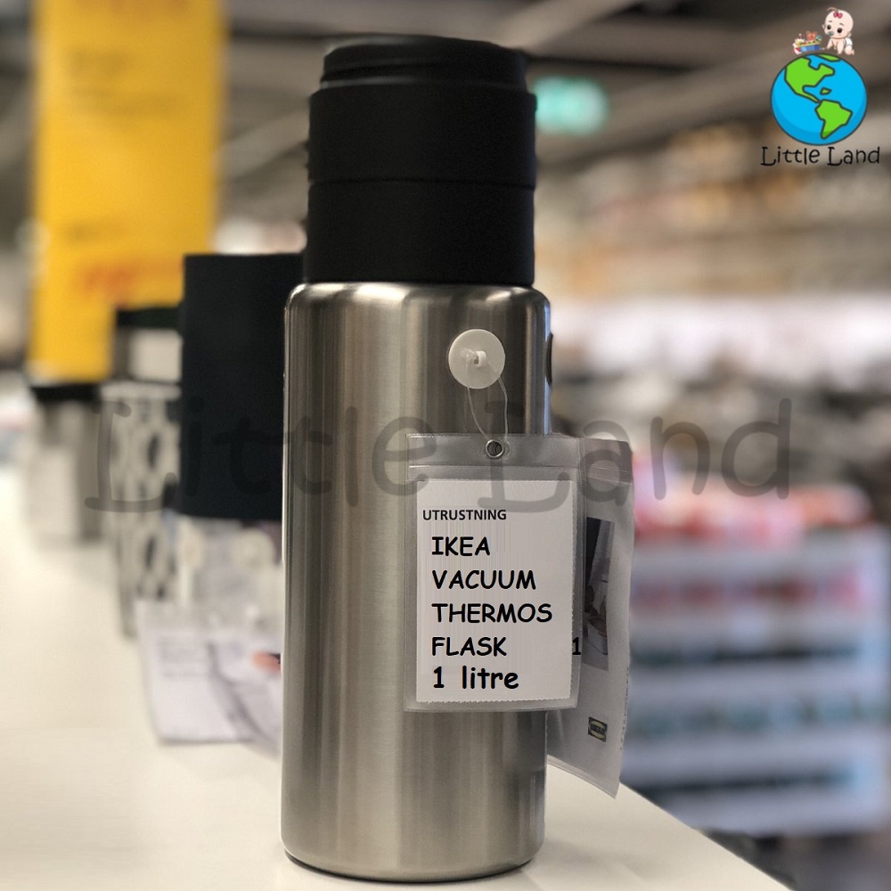 IKEA Stainless Steel Vacuum Flask 1L / Travel Flask with 2 Mugs / Large Thermos Flask / Kelalang