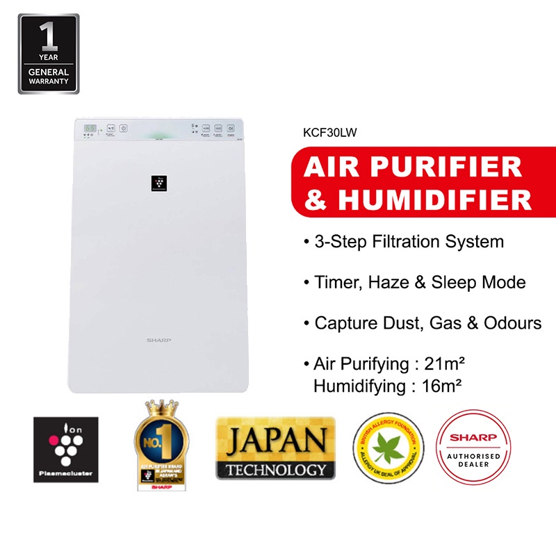 Sharp Air Purifier & Humidifier ( 21m² & 16m²) 3Step Filtration System