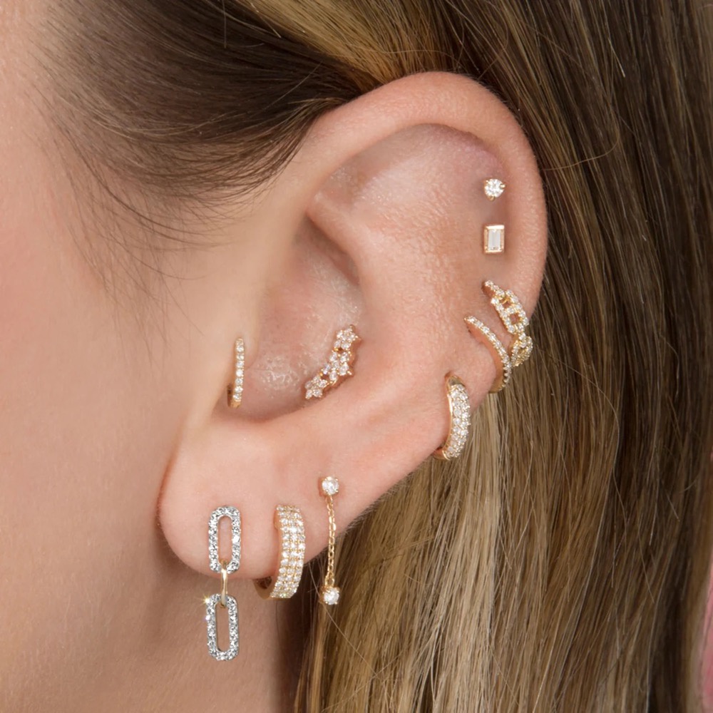 1pc Short Chain Piercing Ear Helix Lobe Stud Earrings for Women Inlaid ...