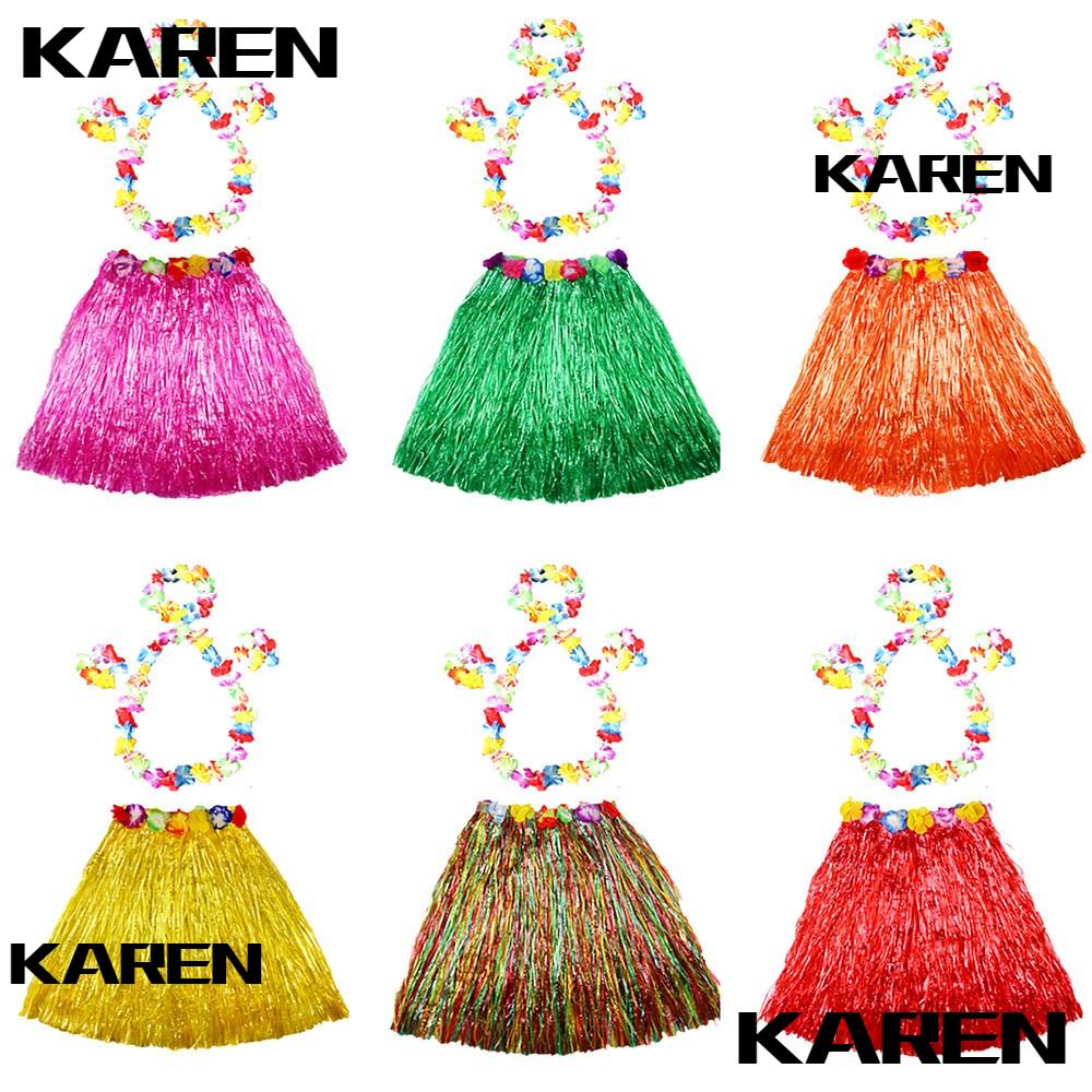 KAREN1 5pc/set Hawaii Fancy Dress, Costume Set Hula Show Grass Skirt ...