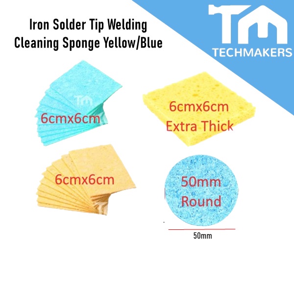6cm * 6cm Soldering Iron Solder Tip Welding Cleaning Sponge Yellow / Blue Tip Cleaning Foam Extra Thick Round / Square